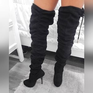 Size 5 pull on suede thigh high boots